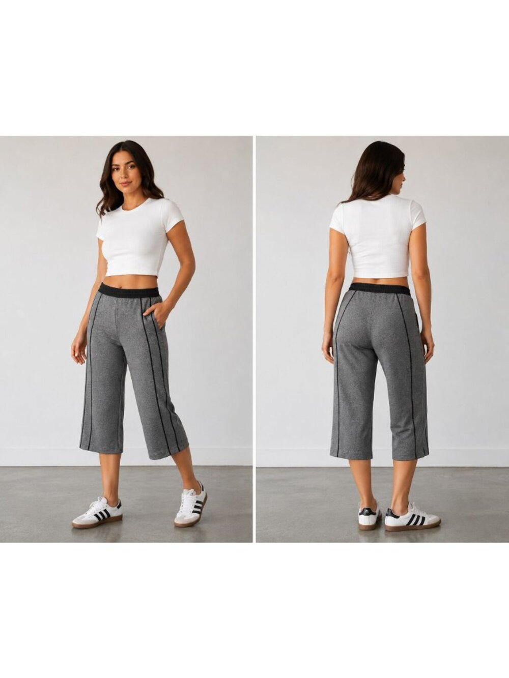 Lululemon Gray Culotte Crop Pants With Black Side Stripes Womens Size 8